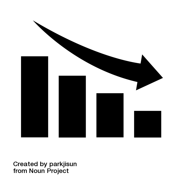 Icon of a declining bar chart with a downward arrow