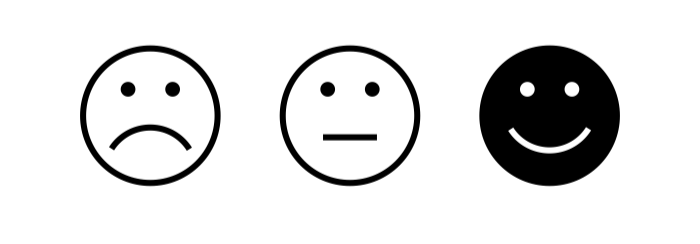 Icon of three faces ranging from frowning to smiling, representing a satisfaction scale