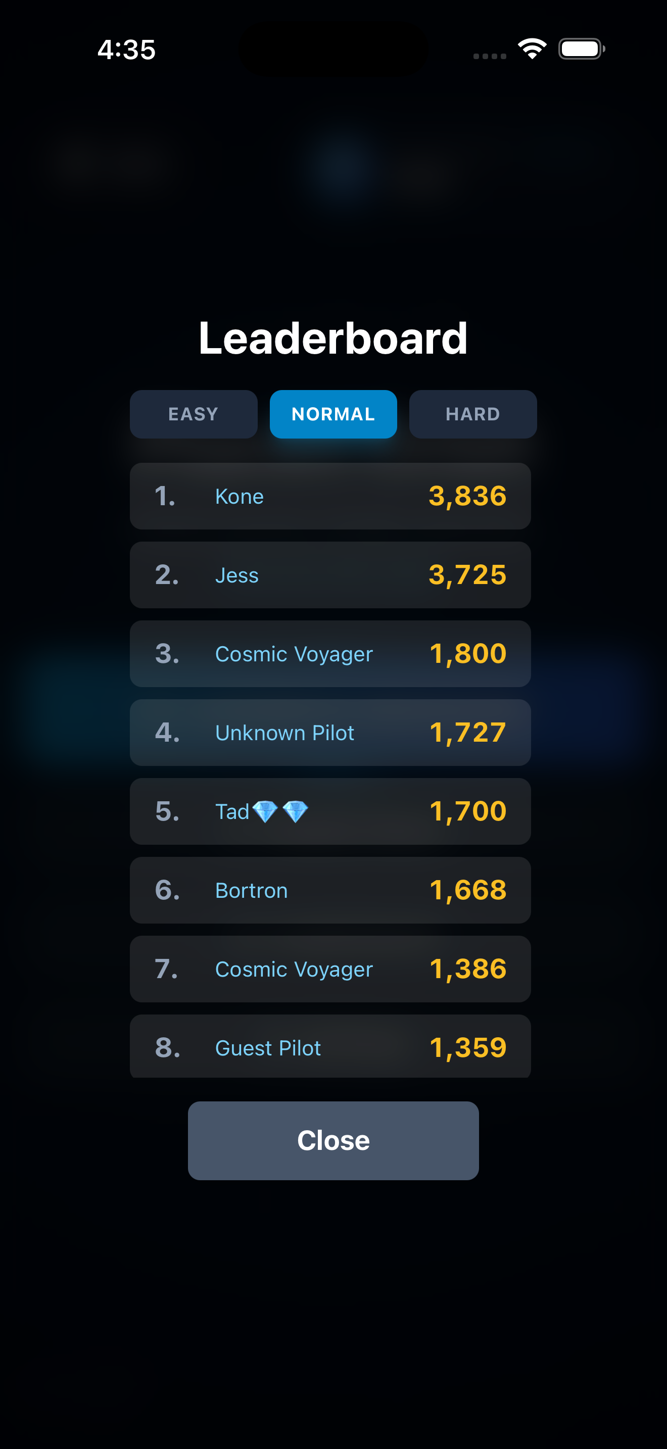 Global leaderboard screen showing player rankings, built after friends started a group chat to compare high scores