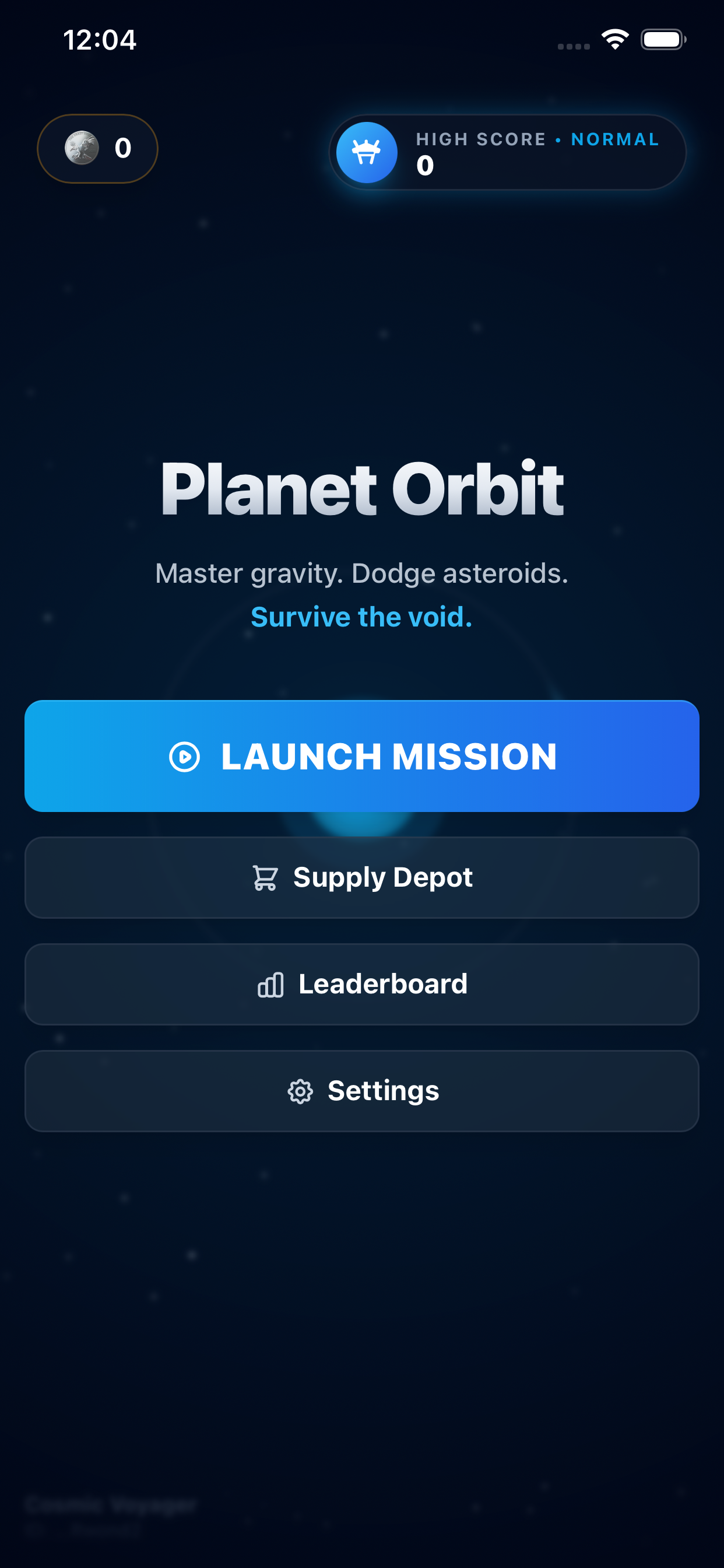 Planet Orbit home screen, as shipped to the App Store